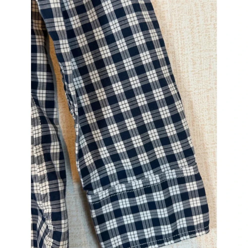 Banana Republic Soft Wash Mens XS Navy White Plaid Cotton Button Down Shirt Prep